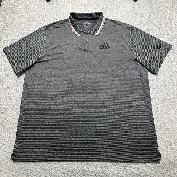 Nike Polo Shirt Mens XL Stripe Gray Performance PGA Bethpage Black Golf Dri Fit - Picture 2 of 10